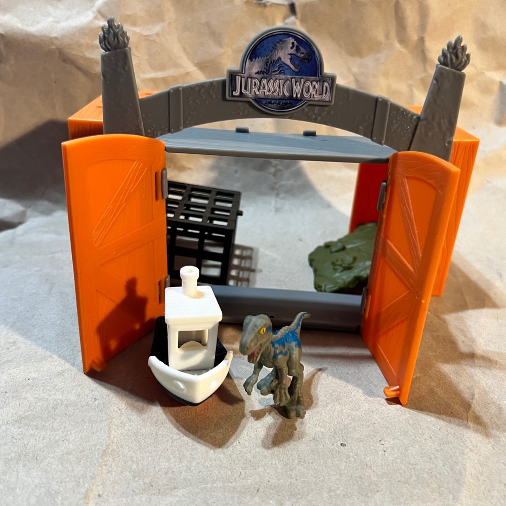 Jurassic World Mini Playset Blue Raptor Gate Boat Orange Grey Action Toy